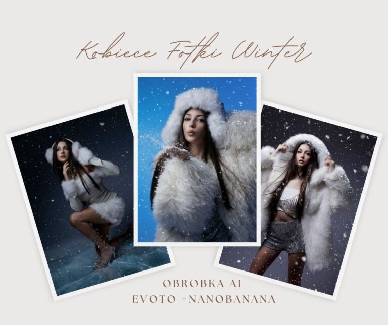 Obróbka fot zimowych kobiecych w Evoto i Nano Banana